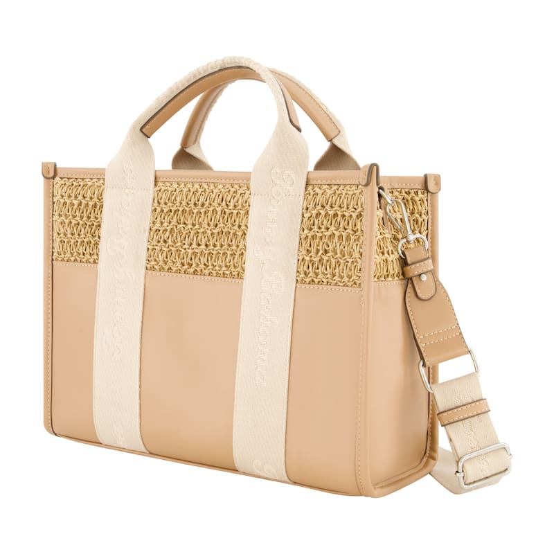 Tommy Bahama Raffia/PU Logo Webbing Modern Tote