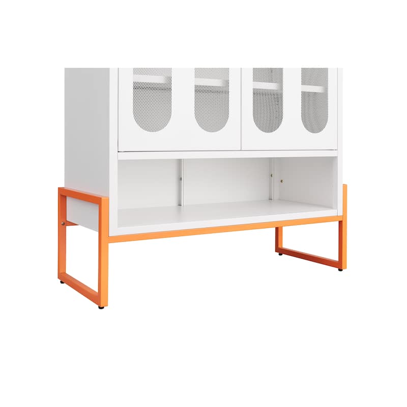 Shoe Cabinet with Adjustable Shelves, Breathable Accent Cabinet with Grille Doors, Under-Door Storage