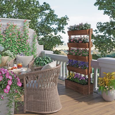 5-Tier Raised Garden Bed, Wooden Garden Planter,Adjustable Plant Stand - 33.7''x17.7''x66.1''
