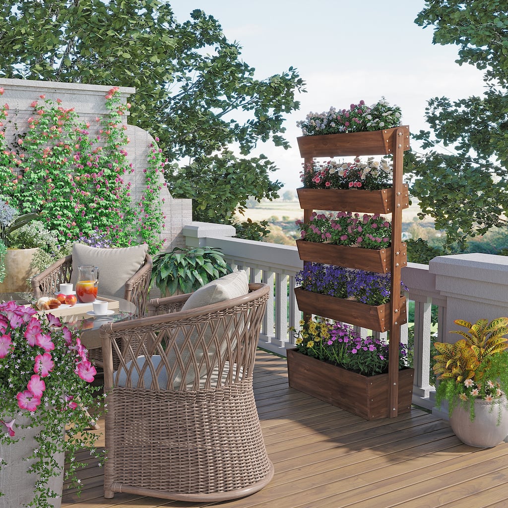 5-Tier Raised Garden Bed, Wooden Garden Planter,Adjustable Plant Stand - 33.7''x17.7''x66.1''