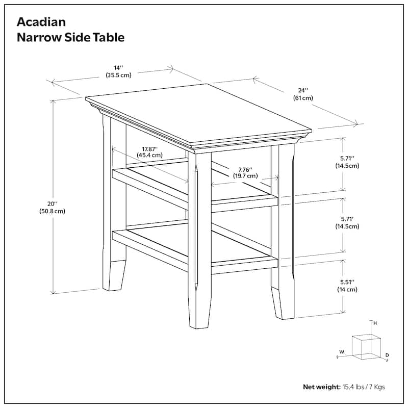 WYNDENHALL Normandy 14 inch Wide Solid Wood Transitional Narrow Side Table - 14"W x 24"D x 20"H