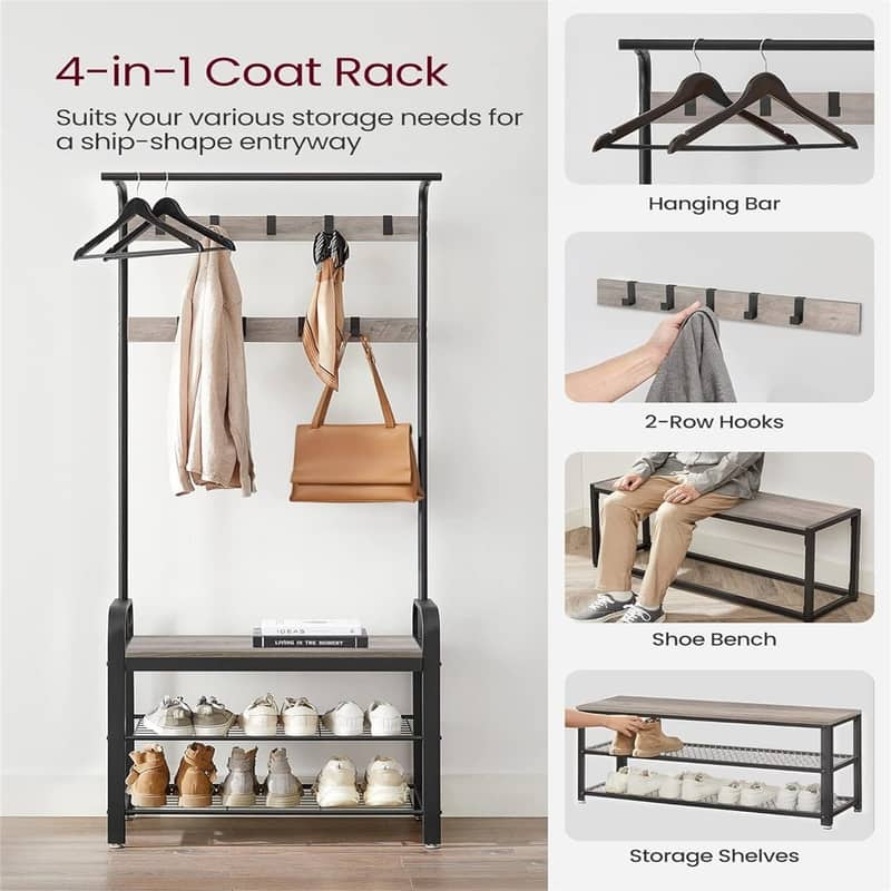 Entryway Bench with Coat Rack