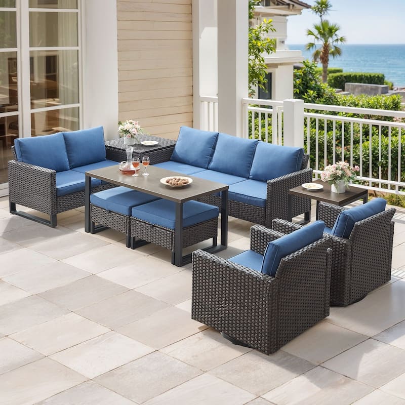 Gymojoy 7-9 Person All-Weather Wicker Outdoor Conversation Set Seating Group With Swivel Chairs And Coffee Table