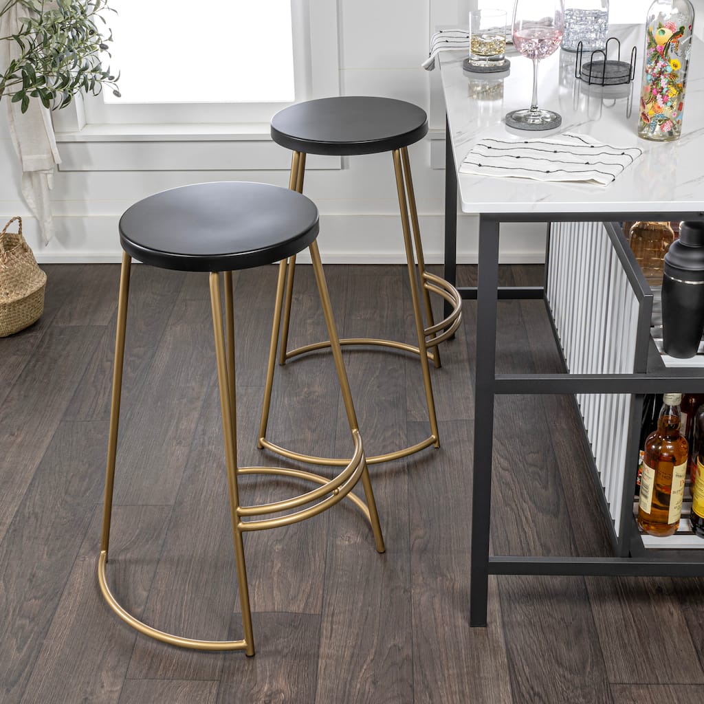 Trinity 28.75" Modern Designer Iron Curved Backless Bar Stool, by JONATHAN Y