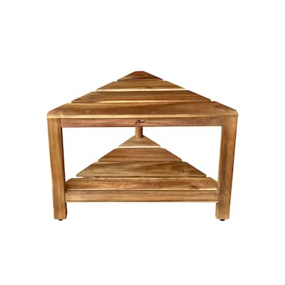 Zen Compact Acacia Corner 2 Tier Shower Shelf and Shaving Stand - 11.4"L x 22.4"W x 18"T