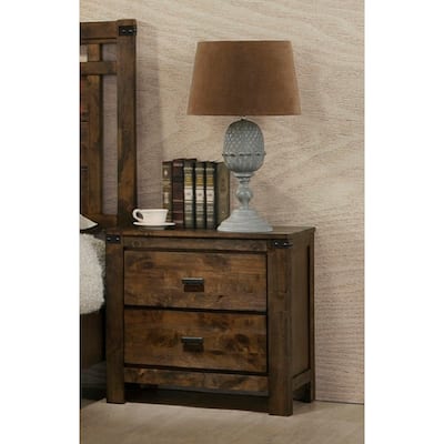 1pc Rustic Two Drawer Nightstand Bedroom Solid Wood Wooden Furniture Nightstand End Table