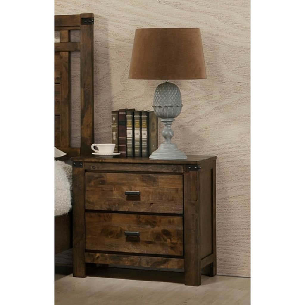Rustic Brown Two Drawer Nightstand, Solid Wood Bedroom Furniture