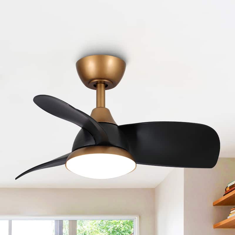 28" Black Modern Dimmable LED Ceiling Fan with Light and Remote - Black