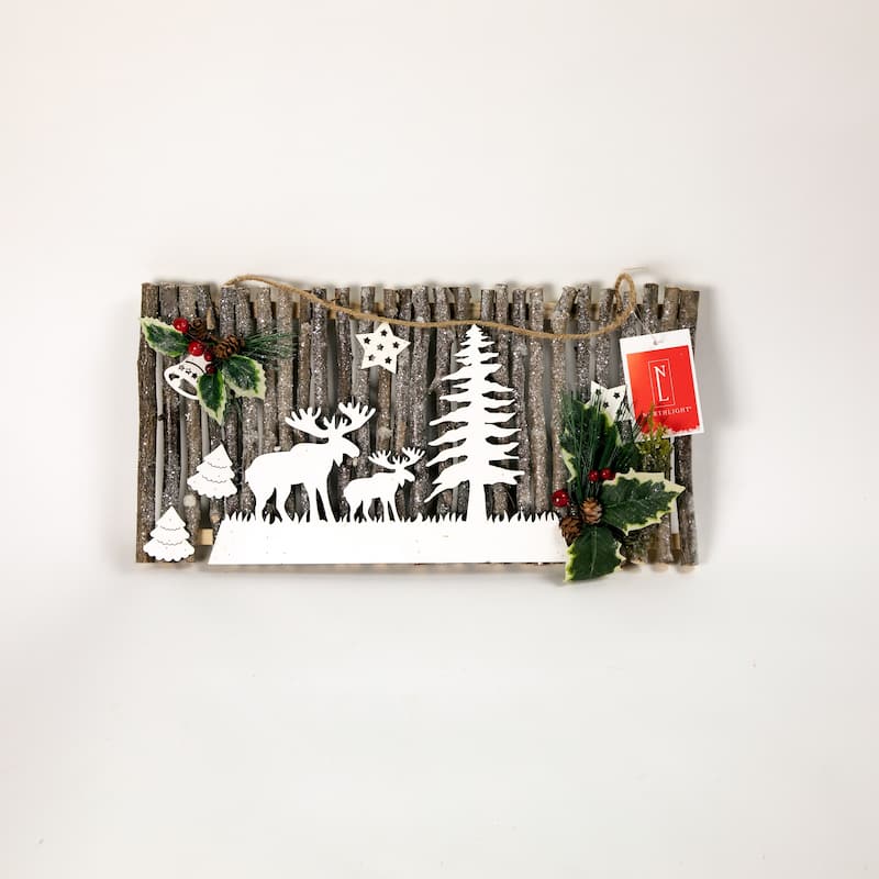 15.75" Wooden and Glitter Frosted Reindeer Christmas Wall Decor