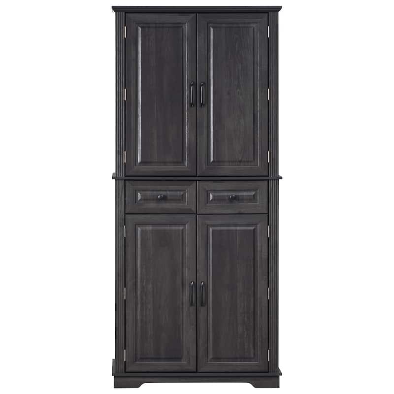 71" Tall Farmhouse Pantry Cabinet Freestanding Storage Cupboard - Black
