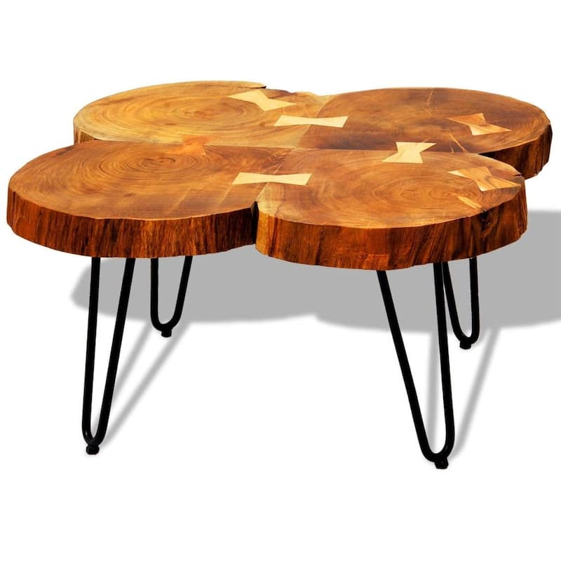 vidaXL Coffee Table End Table with Iron Legs 4 Trunks Solid Wood Acacia