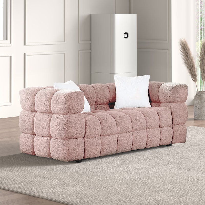 Wayna Modern Square Sofa, Sherpa Thick Cushion Double Sofa