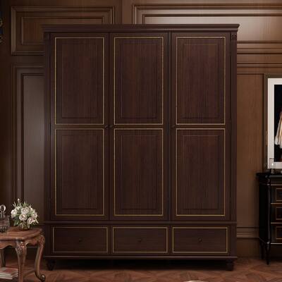 Wood Smart Armoire Wardrobe Closet Clothing Rods 3 Drawers 63"x78.7"