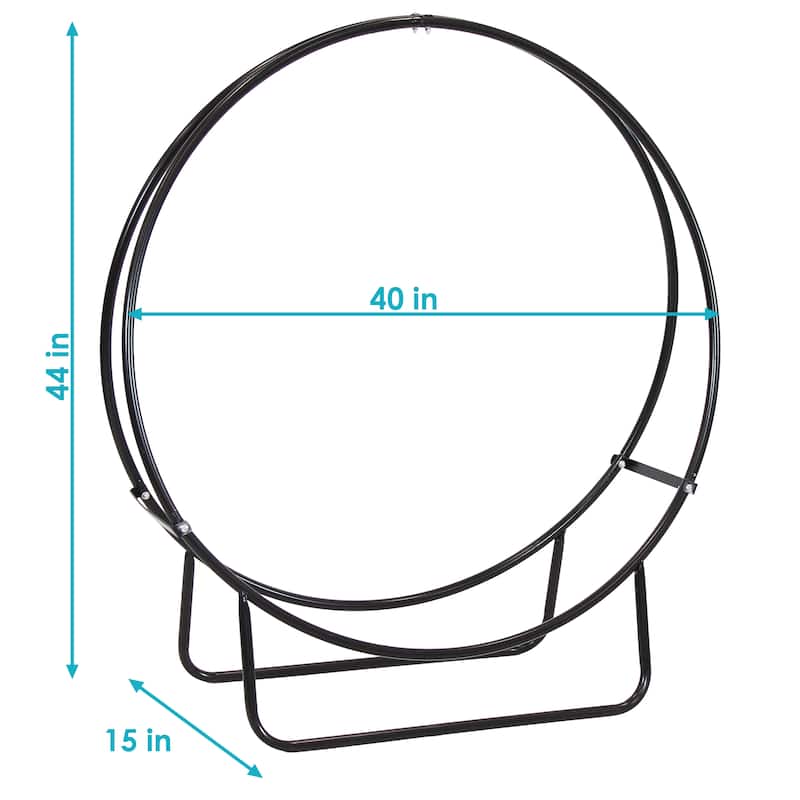 Sunnydaze Firewood Log Hoop Black Steel Easy Access Storage - Multiple Sizes