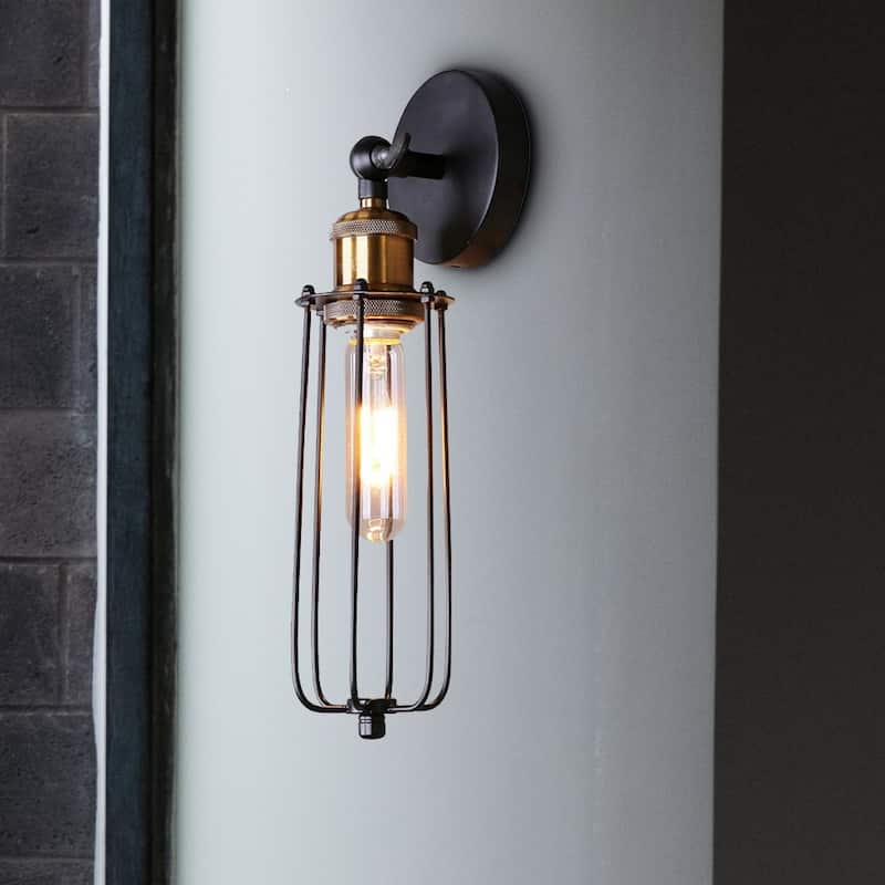 CurveCurio Adjustable Black Caged Edison Antique Wall Light Industrial Style Wall Light Farmhouse Fixture Black Wall Sconces - Black
