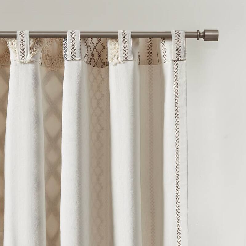 1-Panel 50"W Cotton Geometric Print Curtain Panel with Chenille Stripe