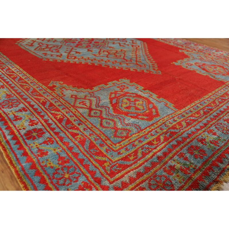 Vegetable Dye Oushak Turkish Antique Area Rug Handmade Wool Carpet - 7'3" x 9'9" - 7'3" x 9'9" - Red