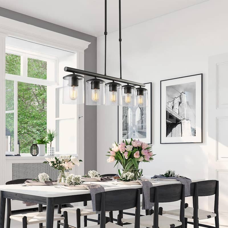 Modern Industrial 5-Light Linear Chandelier Glass Kitchen Island Lighting