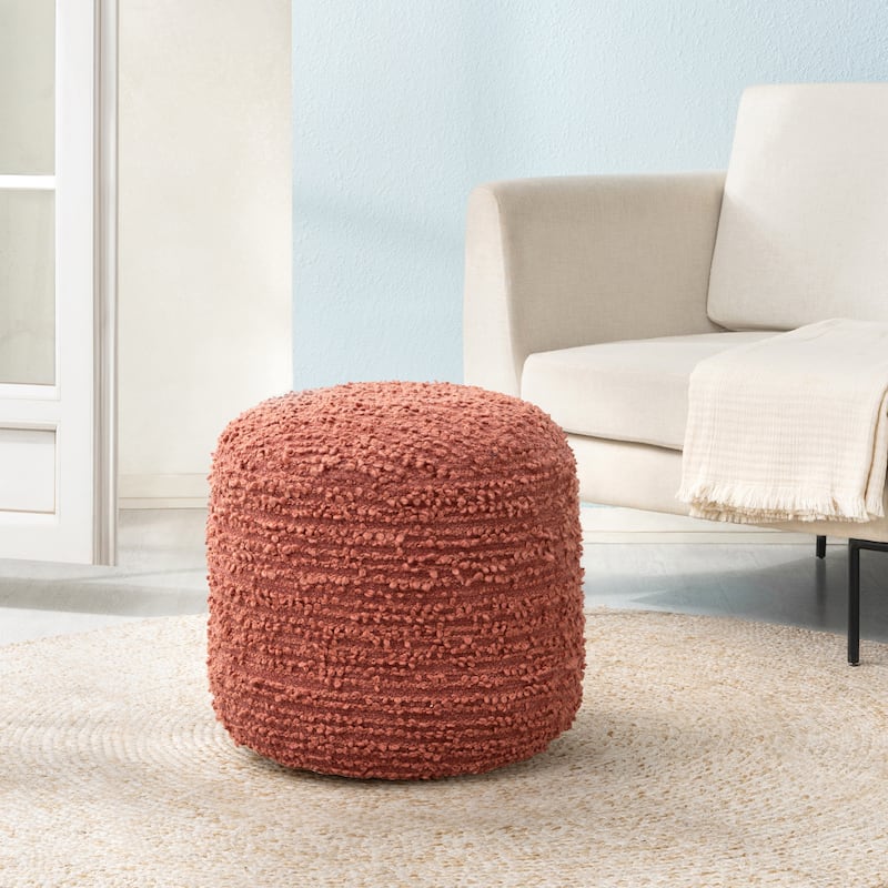 Jani 22-inch Terracotta Pouf - Handcrafted Handmade Round Ottoman for Seating, Footrest, Home Decor for Living Room, Bedroom - Terracotta