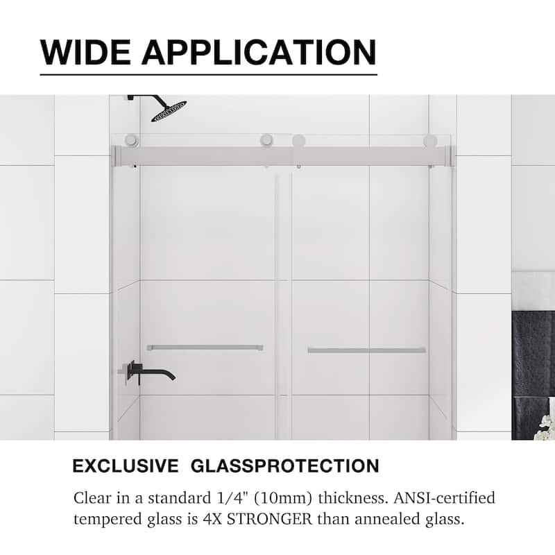 48/60/72 in. W Sliding Frameless Shower Door in Chrome with Tempered glass