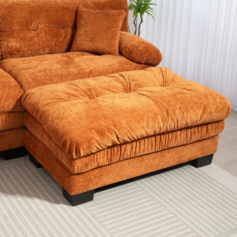 120.87" Chenille L-Shaped Sectional Sofa with Reversible Design, and 3-Seat Sleeper & Ottoman - Dual-Layer Cushion