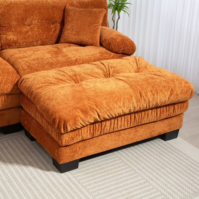 Modern 3 Seat L Shaped Modular Sectional Sofa with Chenille Upholstery and Ottoman for Living Room and Guest Room