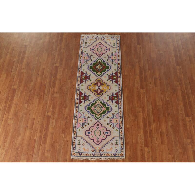 Tribal Geometric Kazak Indian Runner Rug Hand-knotted Wool Carpet - 2'7"x 7'11"