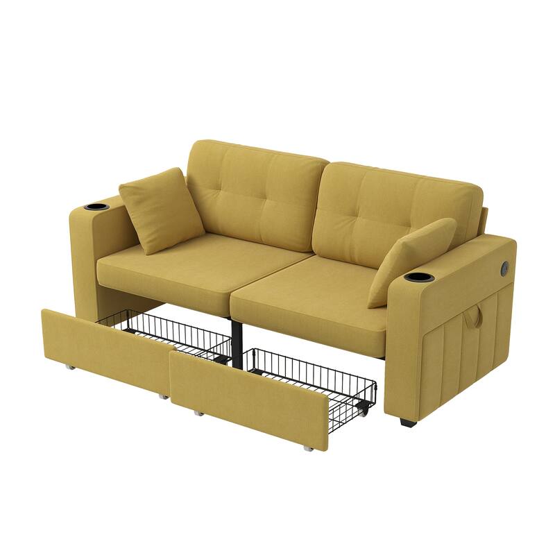 Sofas, Couch Set, 3 Seats Sofa, USB Charging,Wood Frame, Easy to Install, with Storage, Charging Station, Cup Holder
