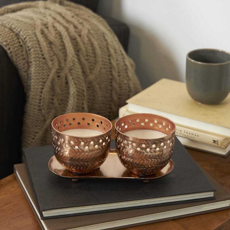 Metal Scented Cutout Spotted 7 oz 1 Wick Decorative Candle with White Wax - Set of 2 Gold, Silver, Copper - Roche River Decor