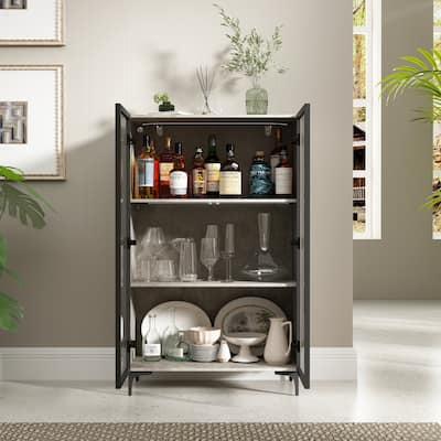 Kitchen Pantry Storage Cabinets 3-Tier Cabinet with Glass Doors