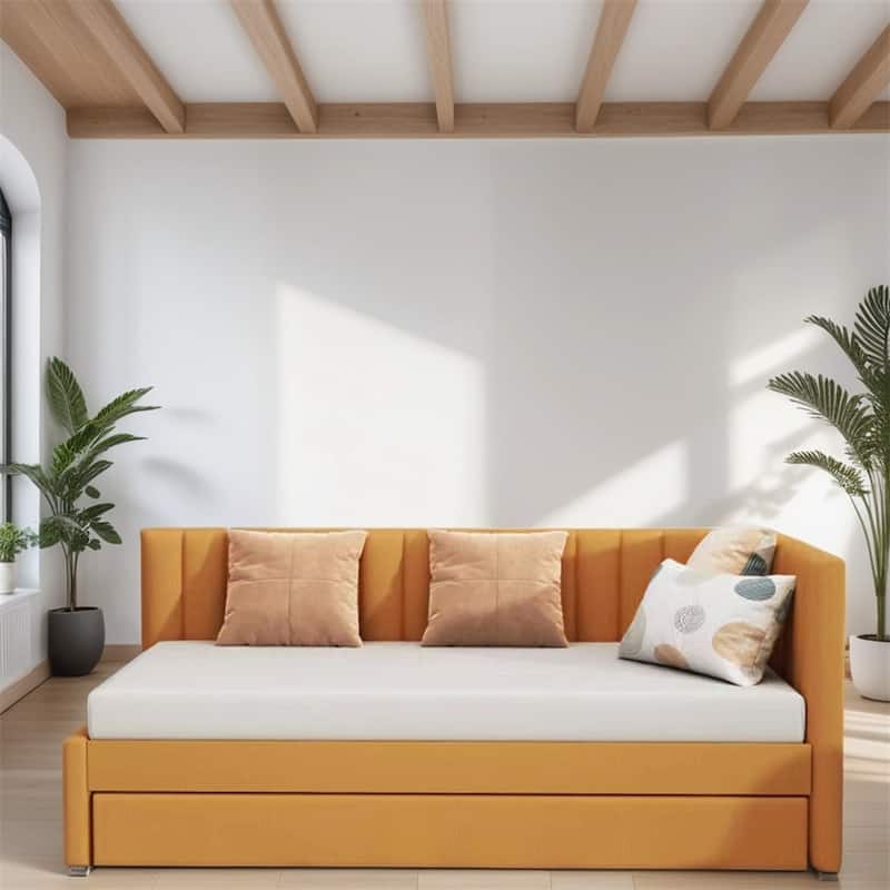 Twin Size Upholstered Sofa Bed Frame with Trundle