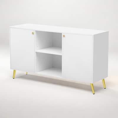 53.1"Modern TV Stand with Gold Metal Legs with Open Shelves and Cable Management