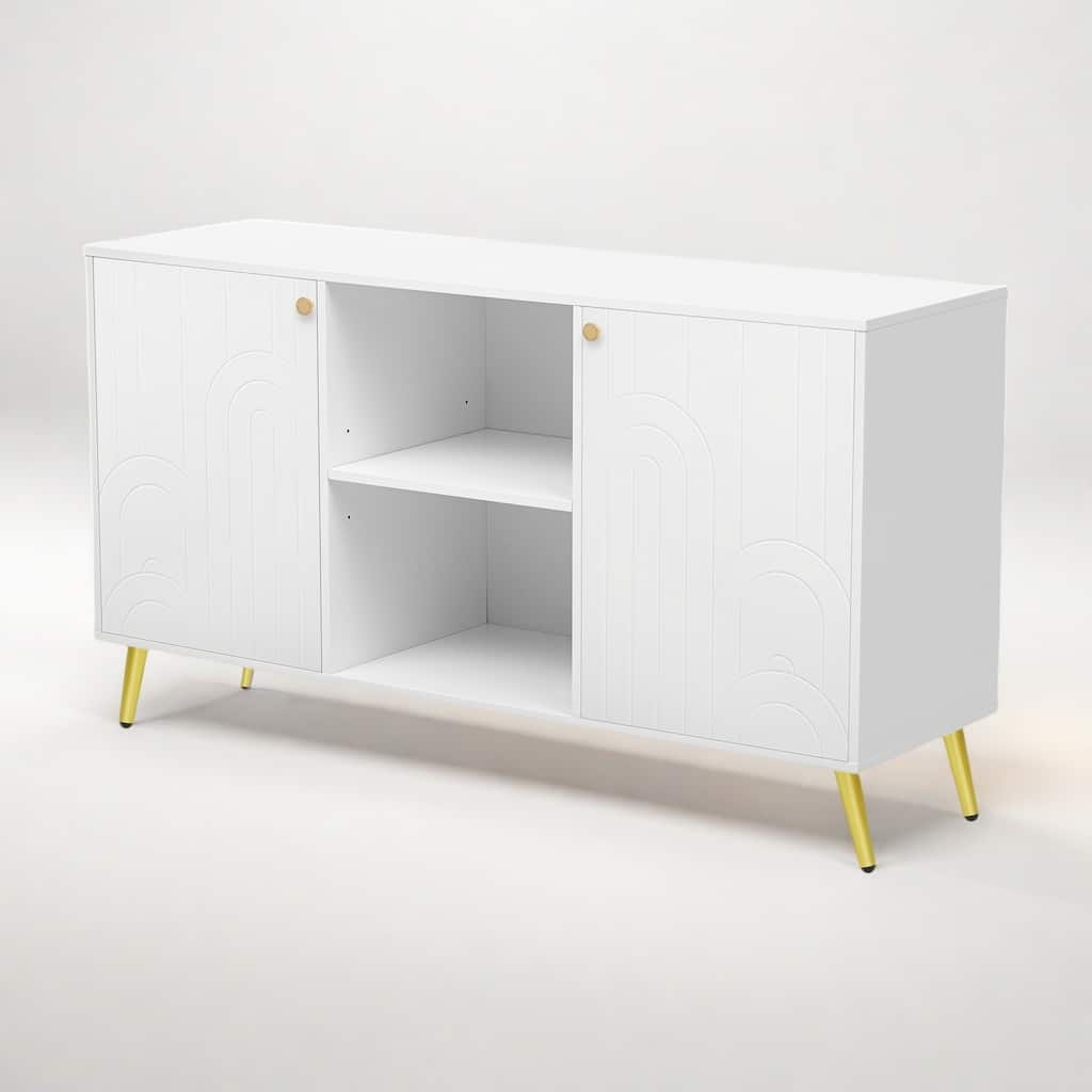 53.1"Modern TV Stand with Gold Metal Legs with Open Shelves and Cable Management
