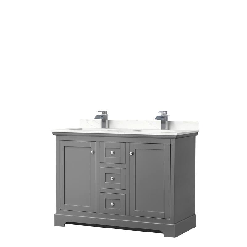 Avery 48-inch Double Vanity, Quartz Top - Dark Gray, Chrome Trim, Giotto Quartz Top