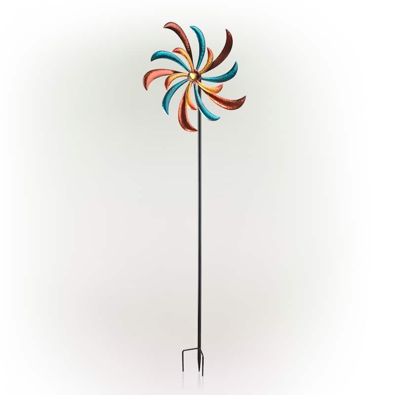 Alpine Corporation 63" Tall Outdoor Curved Blade Windmill Stake Kinetic Spinner, Multicolor