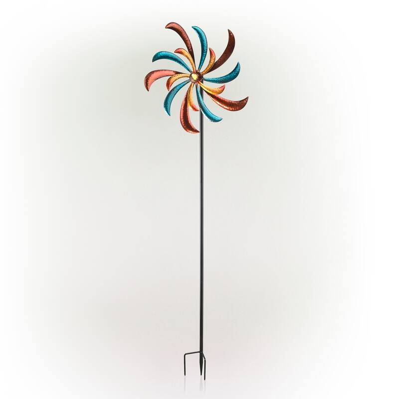 Alpine Corporation 63" Tall Outdoor Curved Blade Windmill Stake Kinetic Spinner, Multicolor
