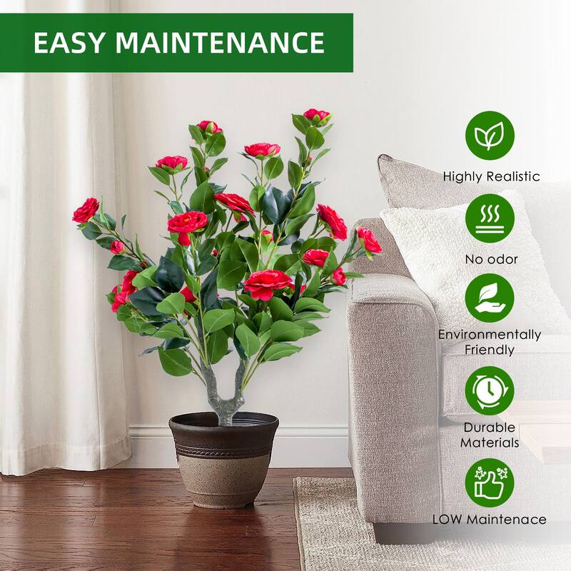 2 FT Artificial Topiary Flower Ball Trees with Ground Spike, Set of 2 Fake Rose Flowers Shrubs with Stake for Outdoor