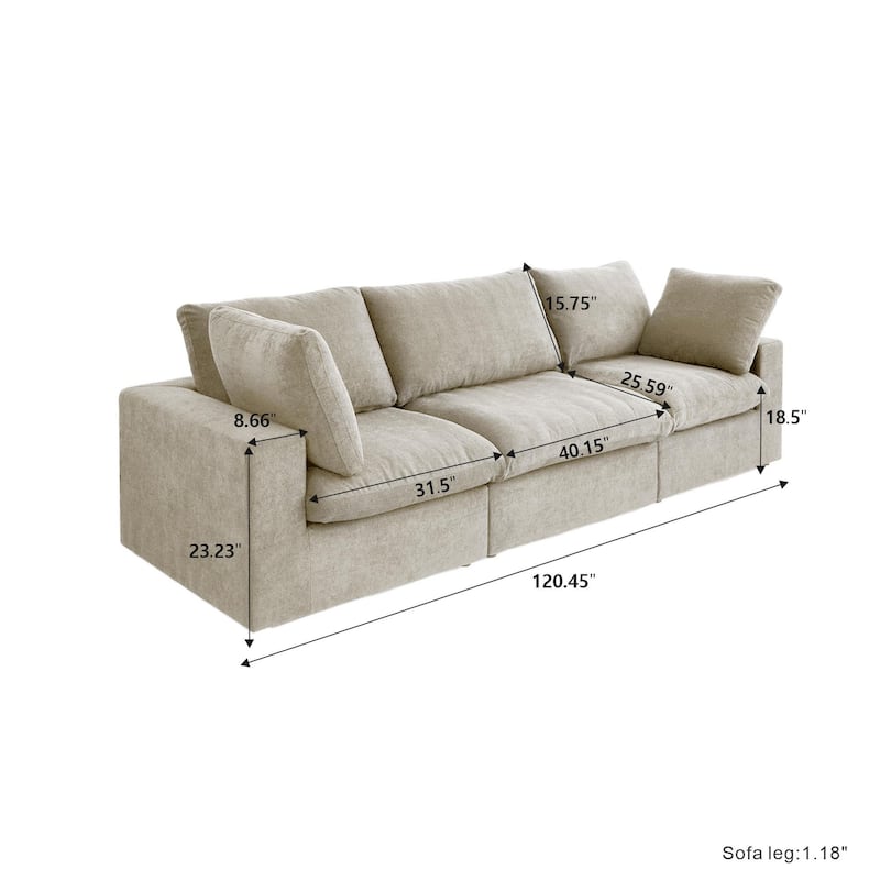 3PCS Living Room Sofa Set,Modern Living Room Sofa with Storage Ottoman