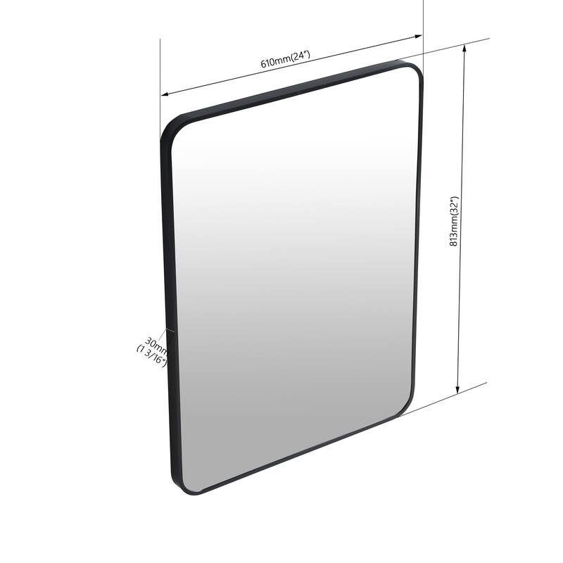 24 x 32 Inch Black Aluminum Frame Bathroom Mirror