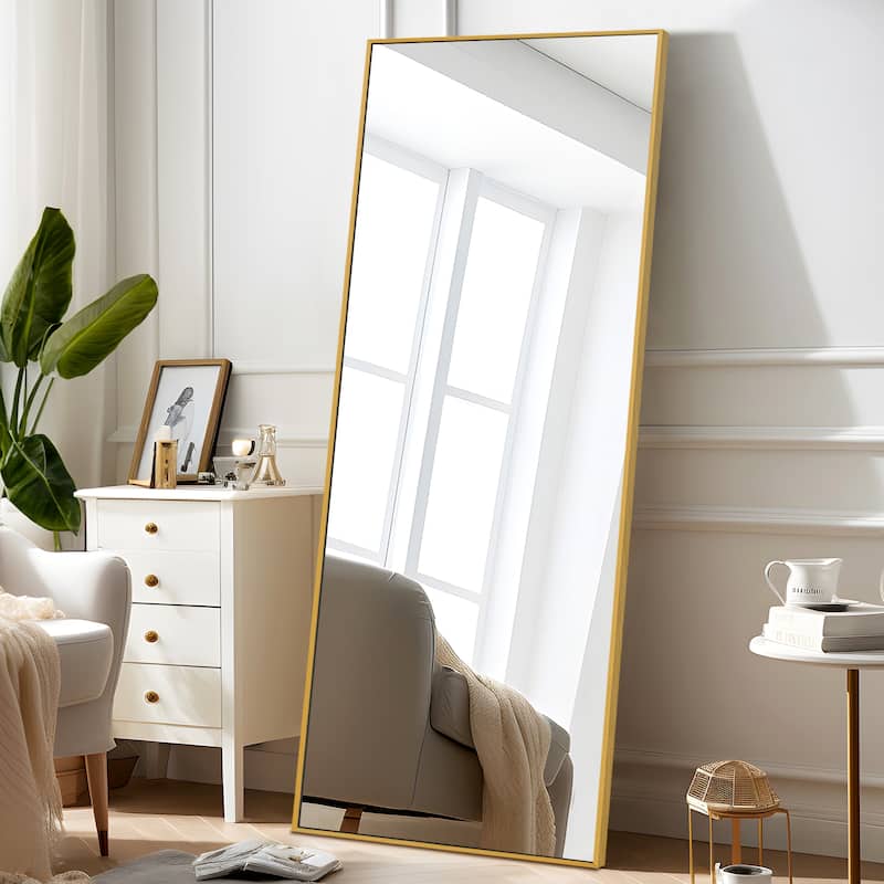 Dovelina Modern Full Length Floor Mirror - Freestanding Vanity Mirror for Bathroom or Living Space - 64*21 - Gold