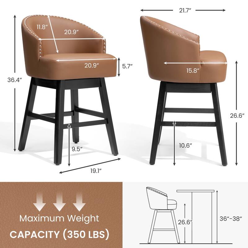 26.6" Counter Height Bar Stools Upholstered Solid Wood Swivel Barstool Set of 2/4