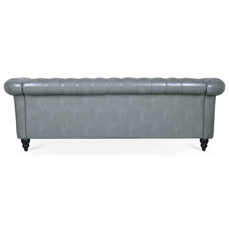 84.65" PU Leather Chesterfield Sofa with Rolled Arms (3-Seater)