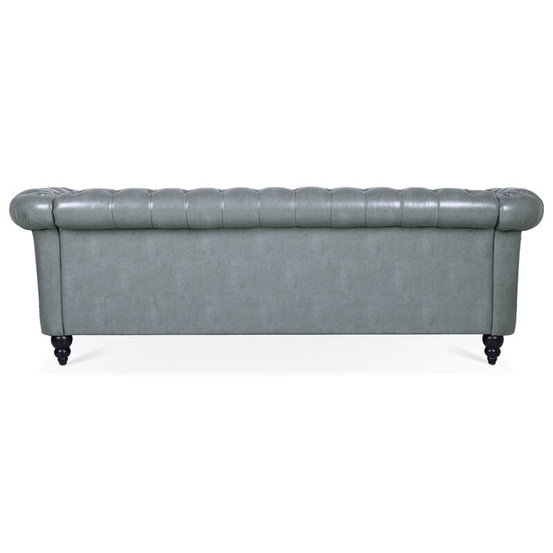 Chesterfield PU Leather 3 Seater Sofa, Upholstered Sofa with Rolled Armrests & Tufted Back, Lounge Sofa with Nailhead Trim