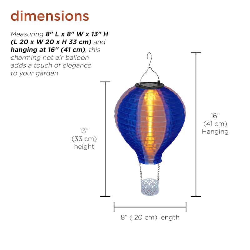 Solar Blue/White Cloth Hot Air Balloon with Flame LED Lights