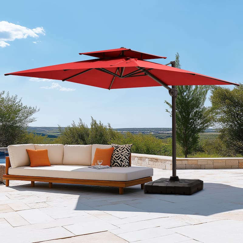 Pellebant 9 FT x 11.5 FT Outdoor Patio Dual Top Cantilever Offset Umbrella with Wheel Base