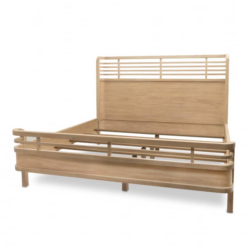 HomeRoots Brown Carved Geometric Solid Wood King Bed Frame