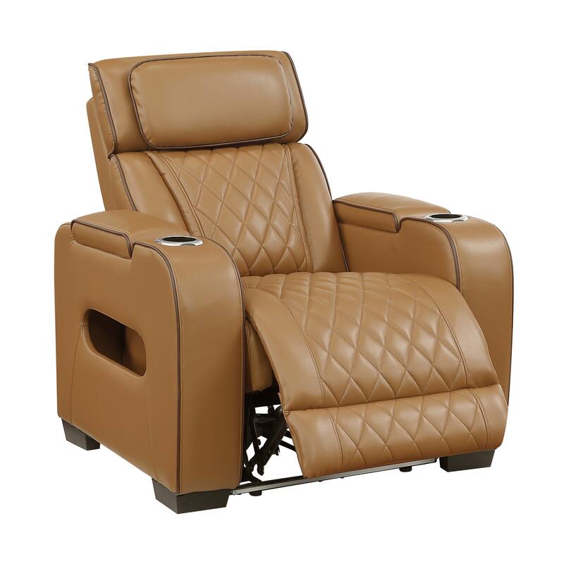 Ezra 37.5" Faux Leather Power Recliner - Power Heatrest, Cup Holders