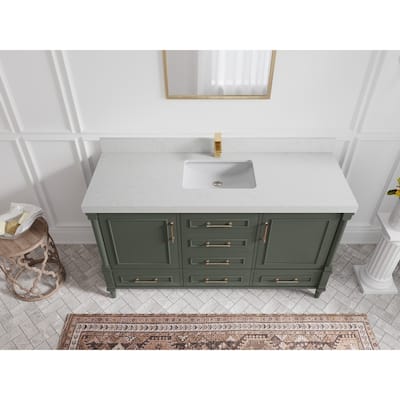 Willow Collections 60 in. W x 22 in. D Aberdeen Single Bowl Sink Bathroom Vanity in Pewter Green with Countertop