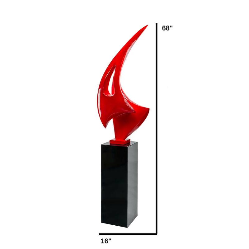 Sail Resin Red Sculpture with Black Base - 63"Tall