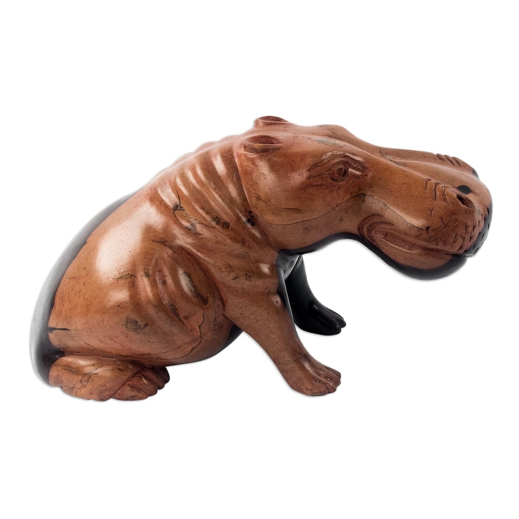 Novica Handmade Resting Hippo Ebony Wood Sculpture